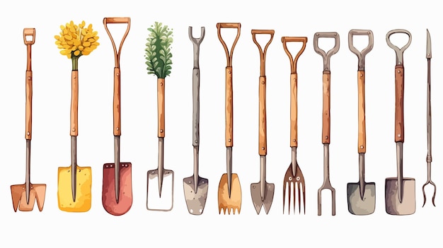 Vector a series of pictures of different types of gardening tools