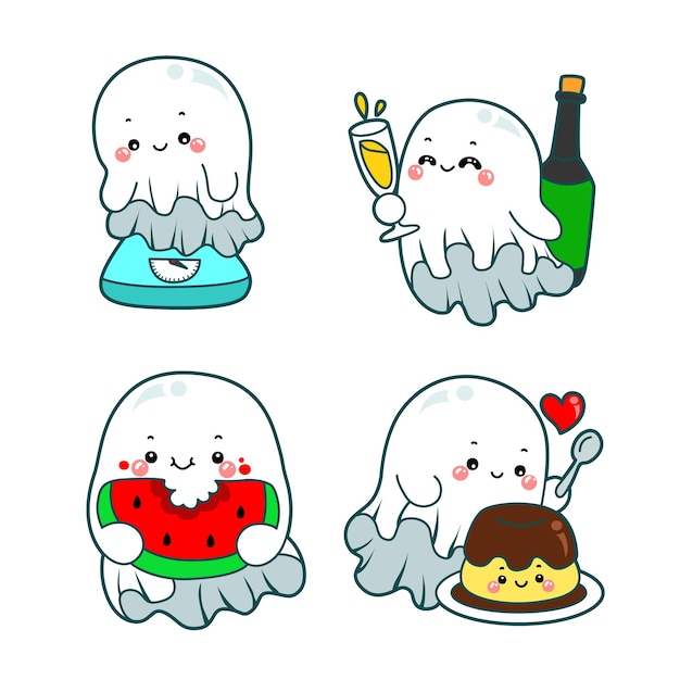 a series of pictures of a ghost figurine with a bottle of champagne and a bottle of champagne