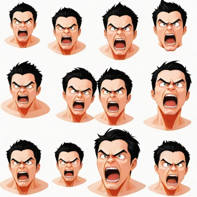 a series of pictures of a man with angry expression