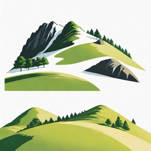 Vector a series of pictures of mountains and trees