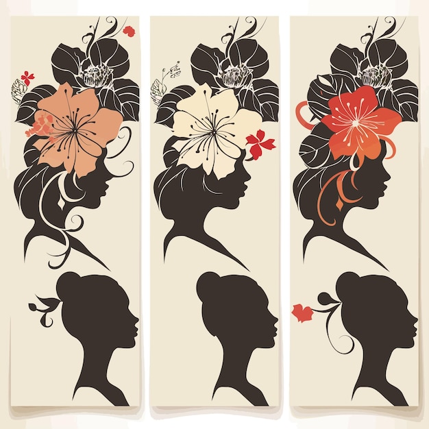 a series of pictures of a woman with flowers and butterflies