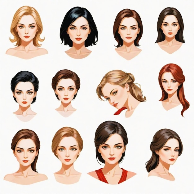 Vector a series of pictures of women with different hairstyles