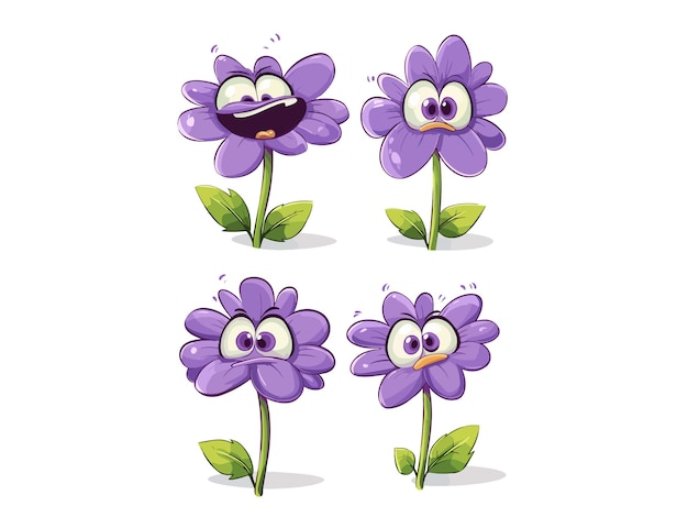 Vector a series of purple flowers with a face and the words  monster  on the bottom