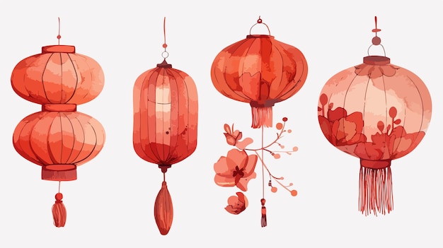 Vector a series of red and orange lanterns with the words  love  on them