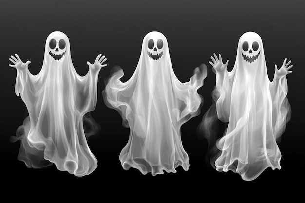 a series of scary ghosts with white smoke