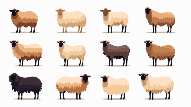 Vector a series of sheeps with a black face and a black face