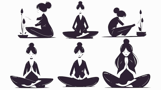 Vector a series of sketches of a woman doing yoga