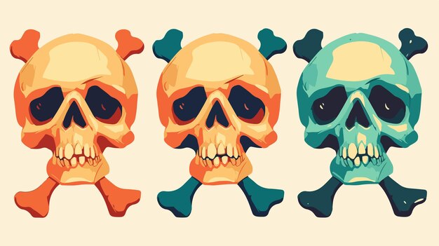 Vector a series of three skulls with a blue and orange shirt