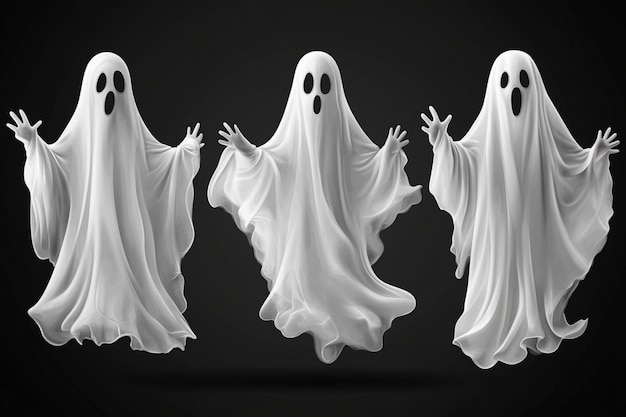 a series of white ghosts with faces like ghost