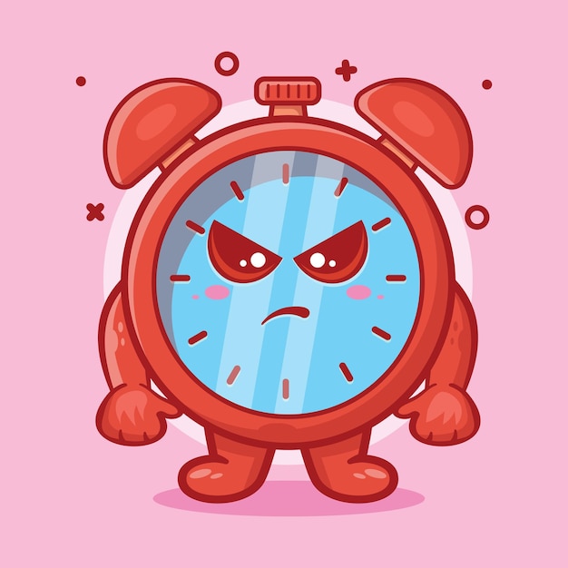 serious alarm clock character mascot with angry expression isolated cartoon in flat style design