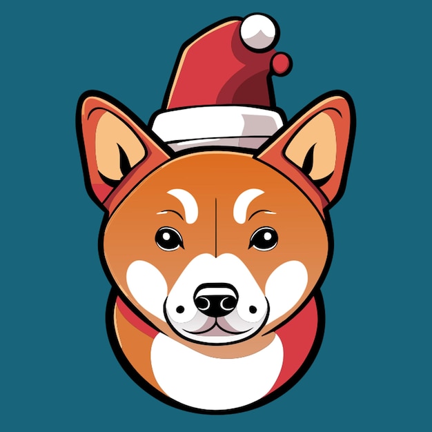 serious basenji dog with christmass hat vector illustration cartoon