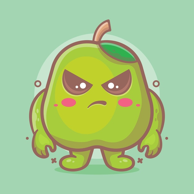 serious guava fruit character mascot with angry expression isolated cartoon in flat style design