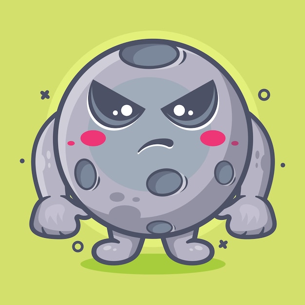 serious moon character mascot with angry expression isolated cartoon in flat style design