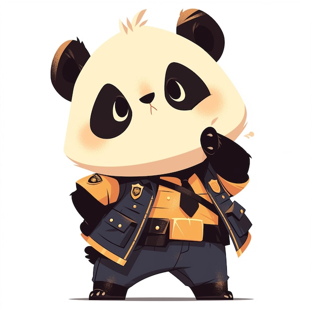 A serious panda police cartoon style