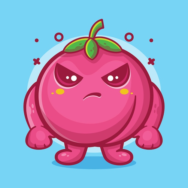 serious peach fruit character mascot with angry expression isolated cartoon in flat style design