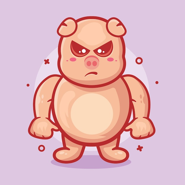 serious pig animal character mascot with angry expression isolated cartoon in flat style design