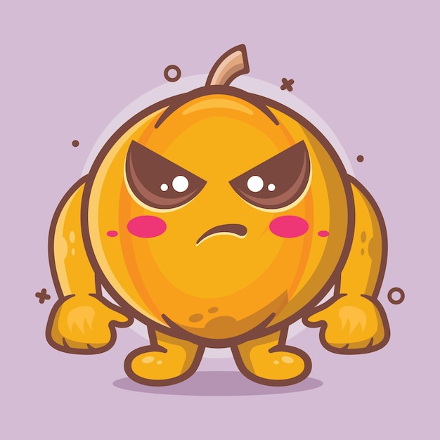 serious pumpkin fruit character mascot with angry expression isolated cartoon in flat style design