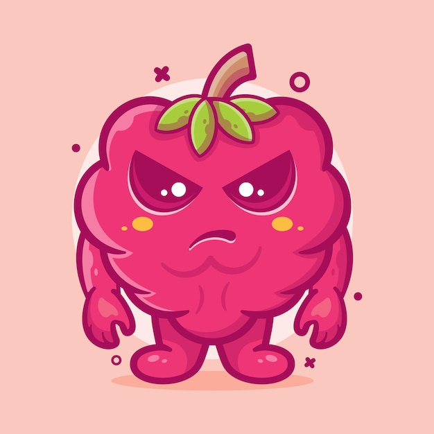 serious raspberry fruit character mascot with angry expression isolated cartoon in flat style design