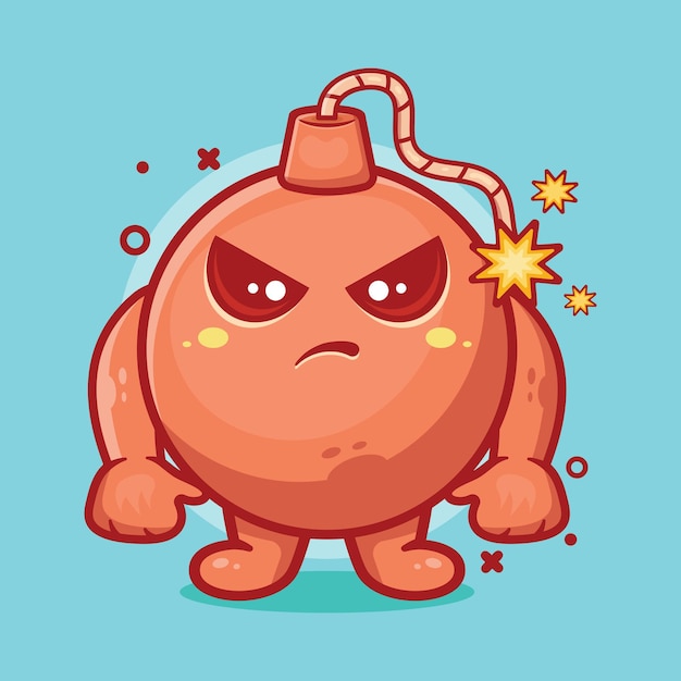 serious round bomb character mascot with angry expression isolated cartoon in flat style design