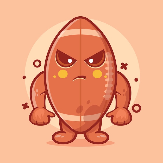 serious rugby ball character mascot with angry expression isolated cartoon in flat style design