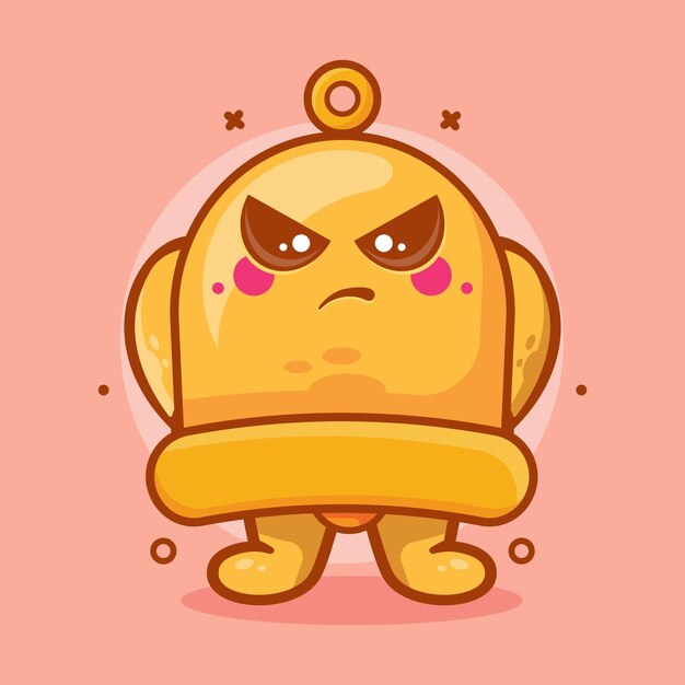 serious yellow bell character mascot with angry expression isolated cartoon in flat style design