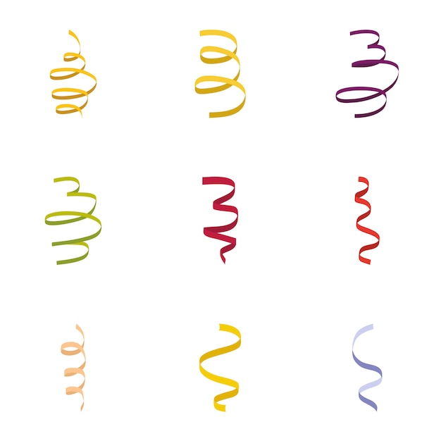 Serpentine ribbon icon set, flat style