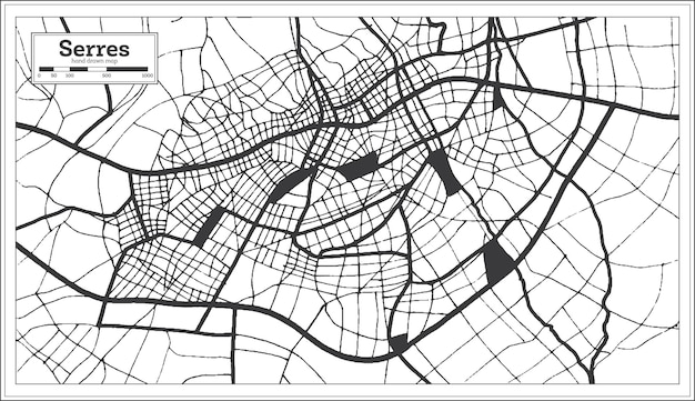 Serres Greece City Map in Black and White Color in Retro Style Outline Map