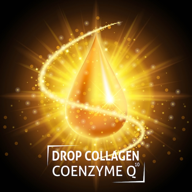 Serum Collagen Coenzyme Q10, realistic golden drop.