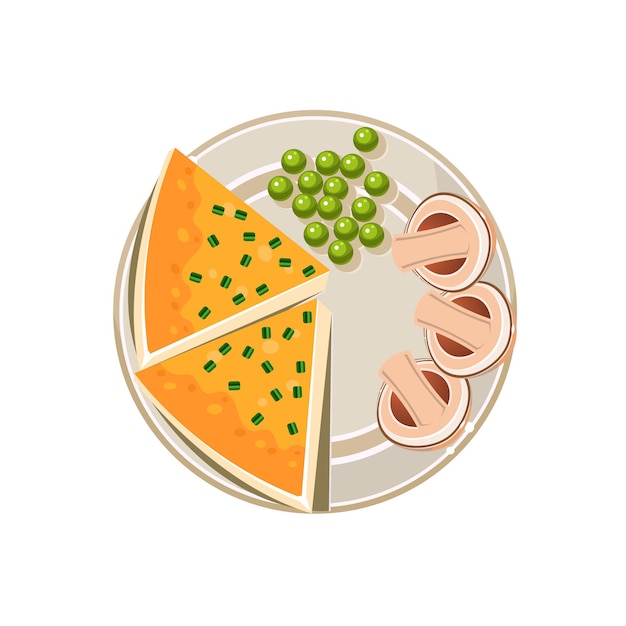 Served delicious food on plate. Colourful Vector Illustration