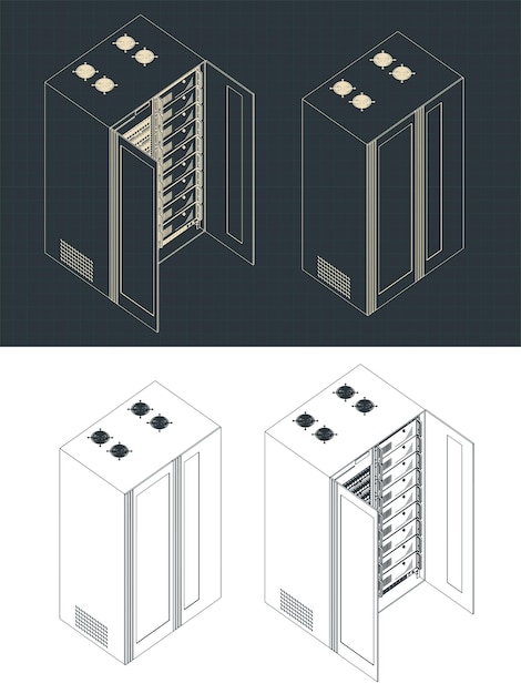 Server rack isometric blueprints