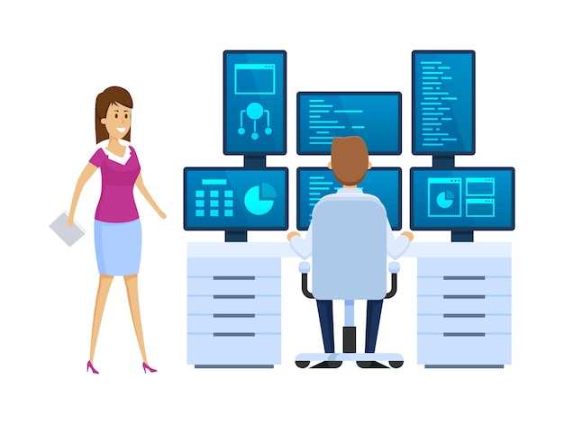 Server room equipping network administrator's workplace monitoring database