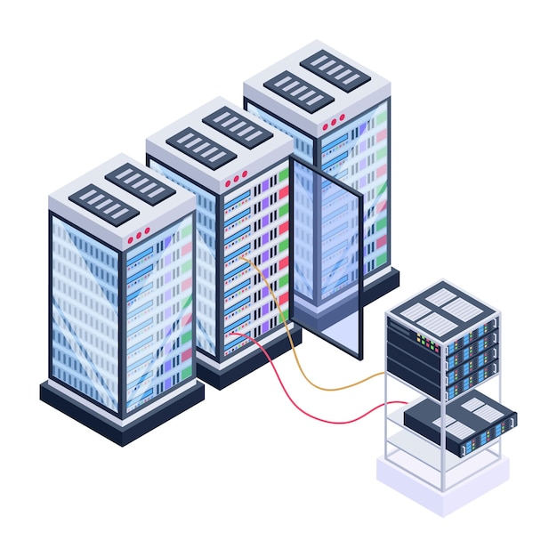 A server room icon in isometric design premium download