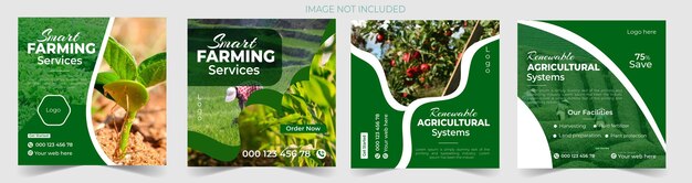 Vector service of agricultural and farming social media post design template set