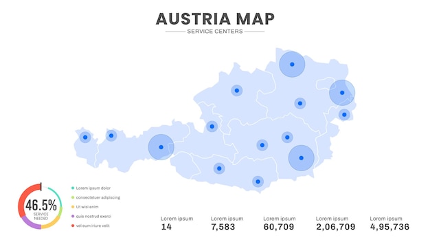 Service centers are highlighted within the of Austria Infographic map