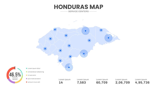 Service centers are highlighted within the of Honduras Infographic map