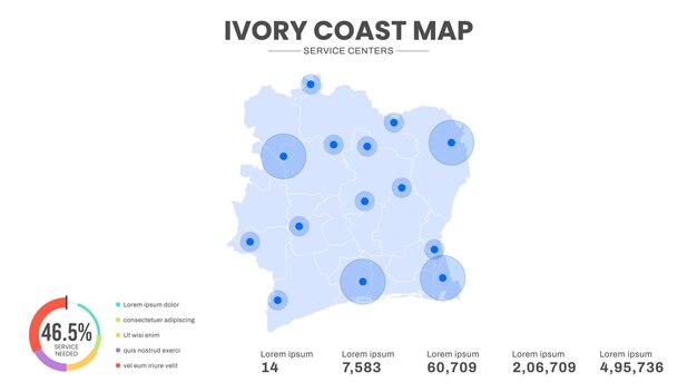 Vector service centers are highlighted within the of ivory coast infographic map