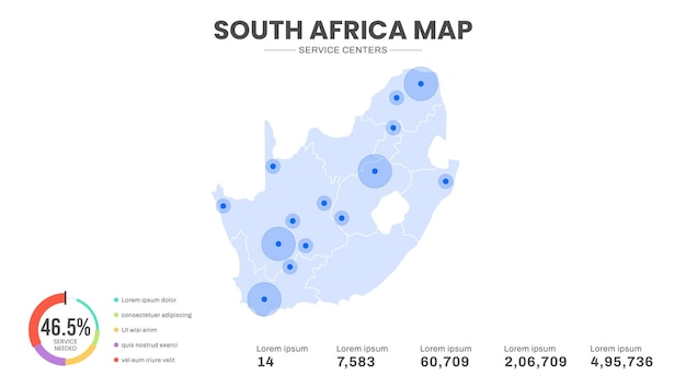 Service centers are highlighted within the of South Africa Infographic map