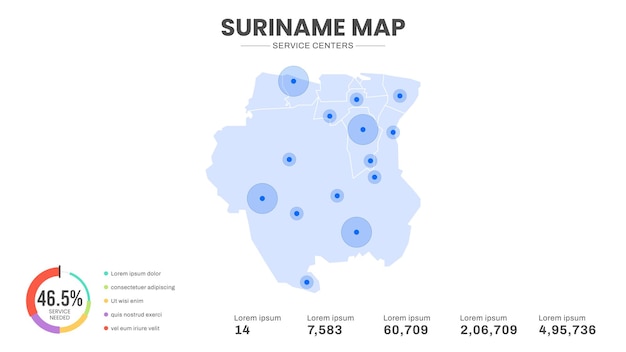 Service centers are highlighted within the of Suriname Infographic map