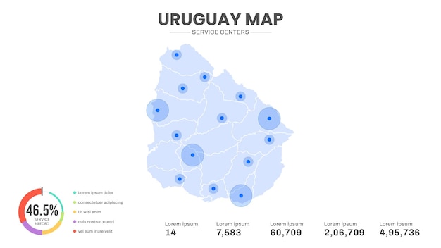 Service centers are highlighted within the of Uruguay Infographic map