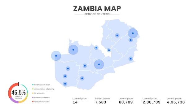 Service centers are highlighted within the of Zambia Infographic map