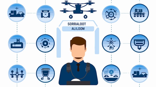 Vector service operator icon with bonus drone service pictogram