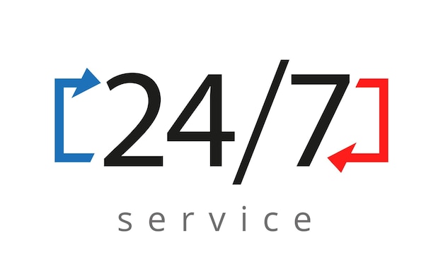 Service sign is open 24 hours a day and 7 days a week on a white background