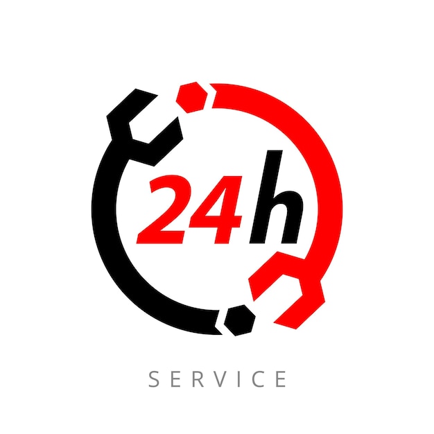 Service sign plate is open 24 hours a day and 7 days a week on a white background