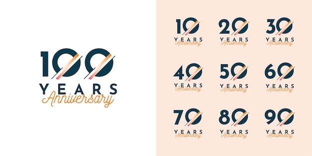 Vector set 10 20 30 to 100 years anniversary collection template design