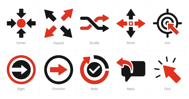 Vector a set of 10 arrows icons as center expand shuffle