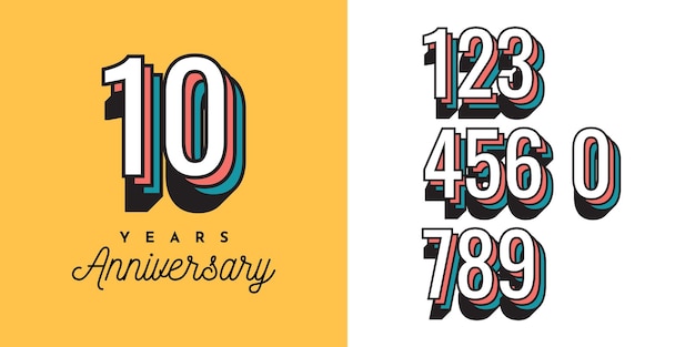 Set 10 years anniversay label illustration template design with number 1 to 10