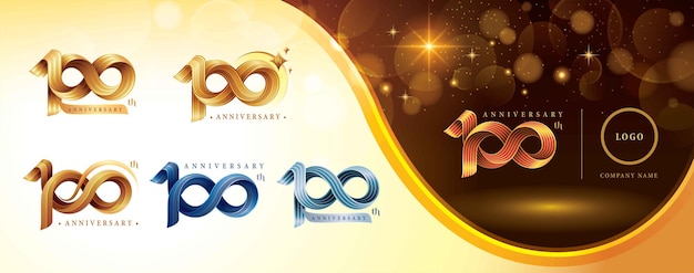 Set of 100th Anniversary logo design Hundred years anniversary celebration Logo Twist Infinity