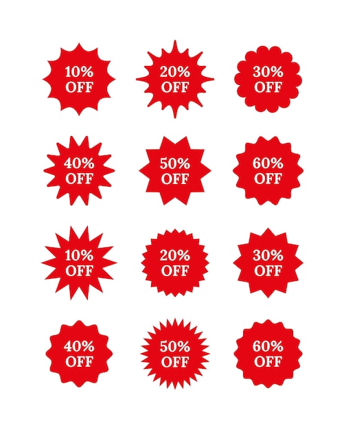 Set of 12 starburst shapes isolated on white background Collection of tag product labels Star burst price stickers