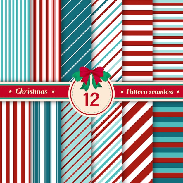 Set of 12 striped seamless pattern. 