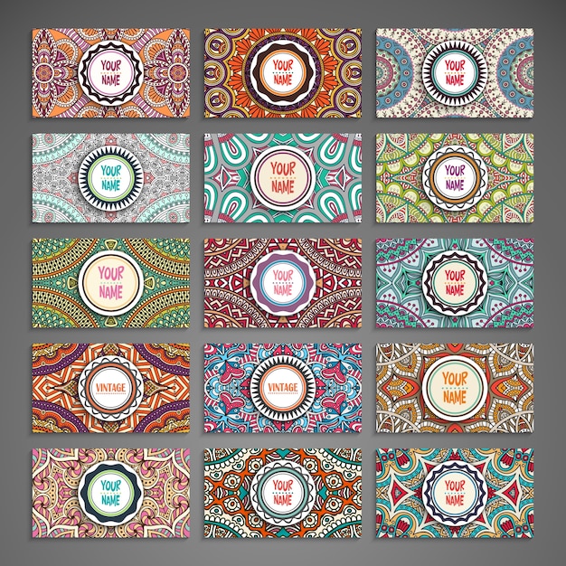 Vector set of 15 mandala visiting cards